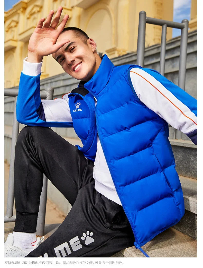 Men Winter Down Vest Sport Training Lightweight Waterproof Outwear Short Stand Collar Casual Coat Windproof Warm Jacket