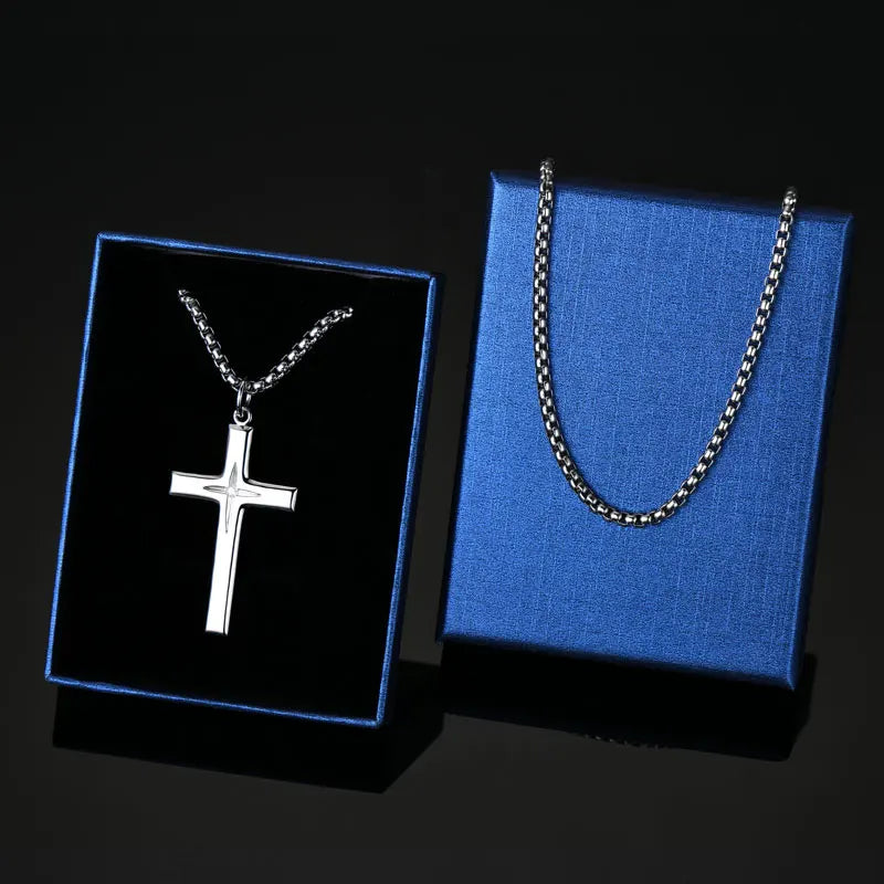 2.2mm Moissanite 925 Sterling Silver Cross Pendant Necklace Stainless Steel Rollo Chain for Men Fashion Party Daily Gift