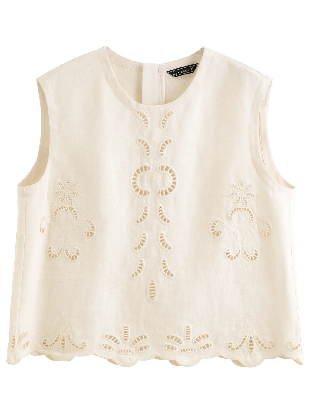 Summer Women Linen Two Piece Set Cut-Out Embroidered Sleeveless Top Midi Skirt Boho Beach Vacation Style