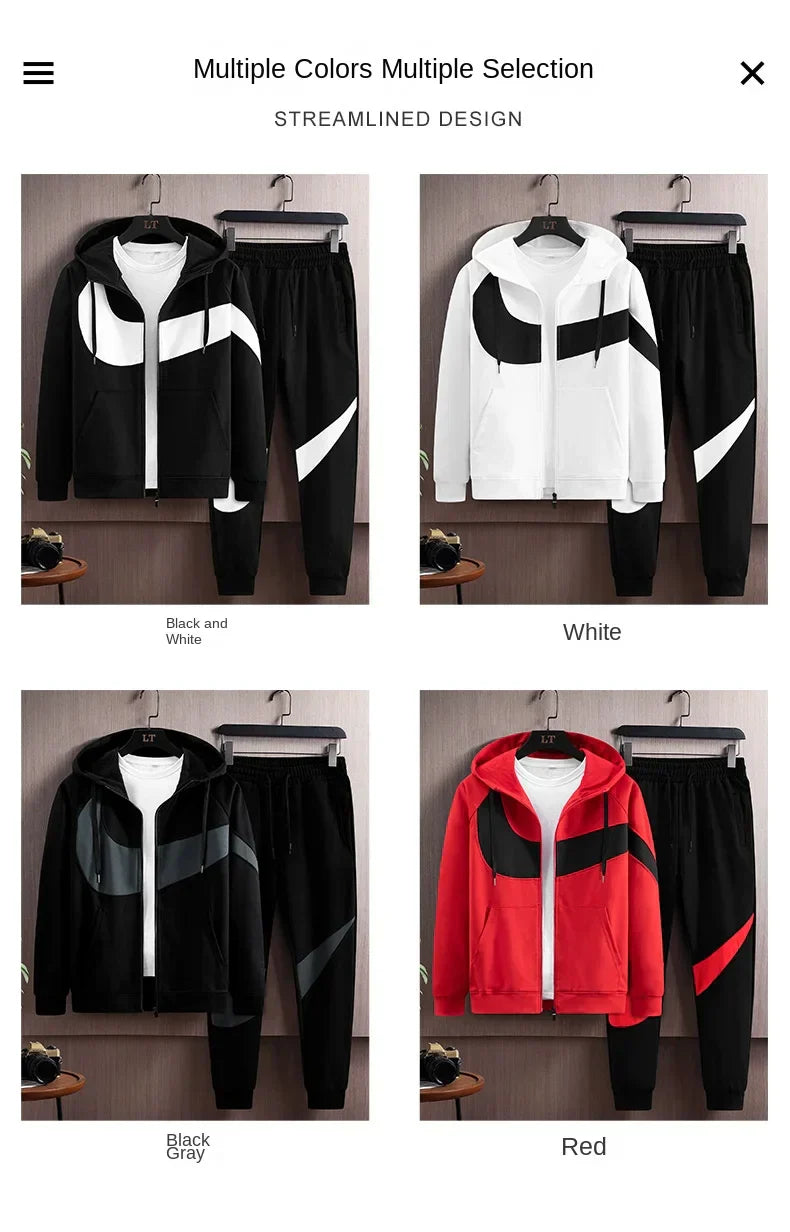 Spring and Autumn Men's Casual Cardigan Hoodie Fashion Sports Set Men's Running Sportswear Two Piece Set