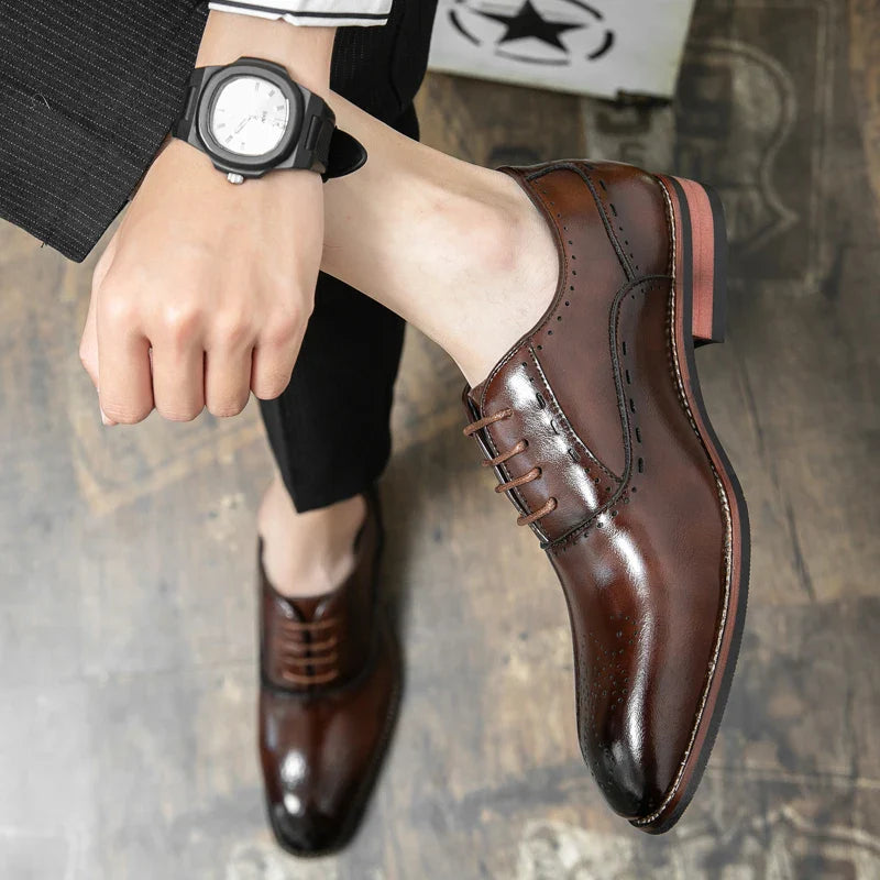 High Quality Leather Business Formal Shoes 2026 Classic Italian Casual Dress Shoes Men Elegant Office Formal Oxford Shoes