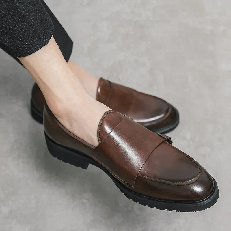Men Fashion Formal Handmade Monk Shoes Derby  Dress Leather Gentleman Double Buckles Monk Shoes Pointed Wedding Shoes 2024