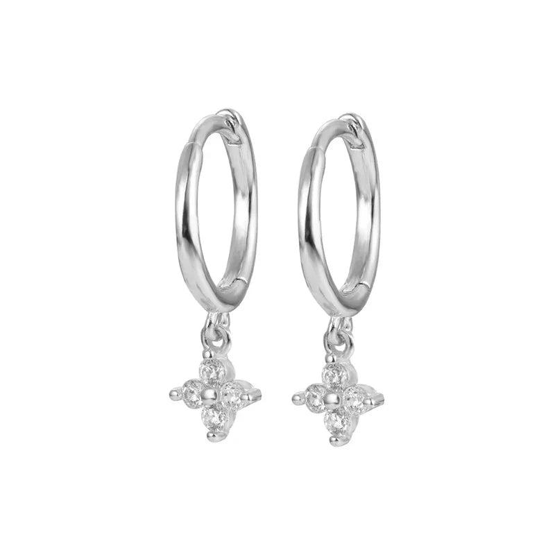 925 Sterling Silver Romantic Color Zircon Three-petal Flower Stud Earrings for Women Fashion Huggies Piercing Jewelry
