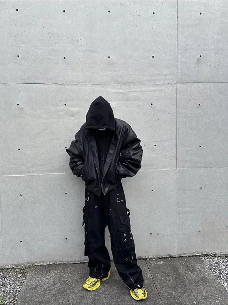 Autumn Winter Oversized Cool Black Thickened Warm Pu Leather Jacket Men Hood Luxury Designer Fake 2 Clothes