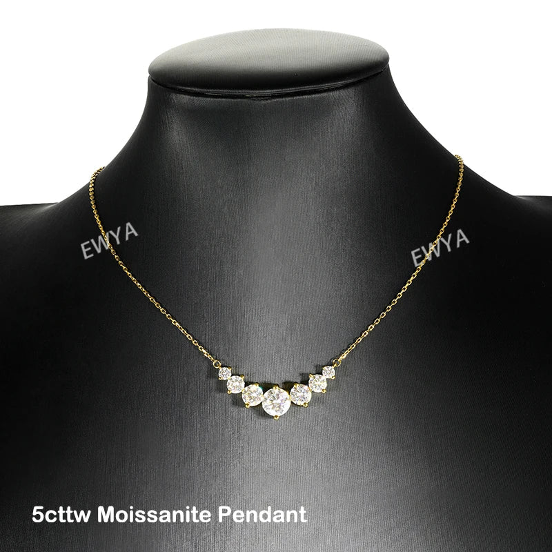 Sparkling 1.7/2.8/5cttw Full Moissanite Pendant Necklace for Women S925 Silver Plated 18K Gold Pass Diamond Test Necklaces