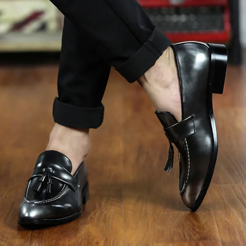 Men’s Fashion Tassel Dress Shoes – Classic Slip-On Leather Loafers (Black, Brown)