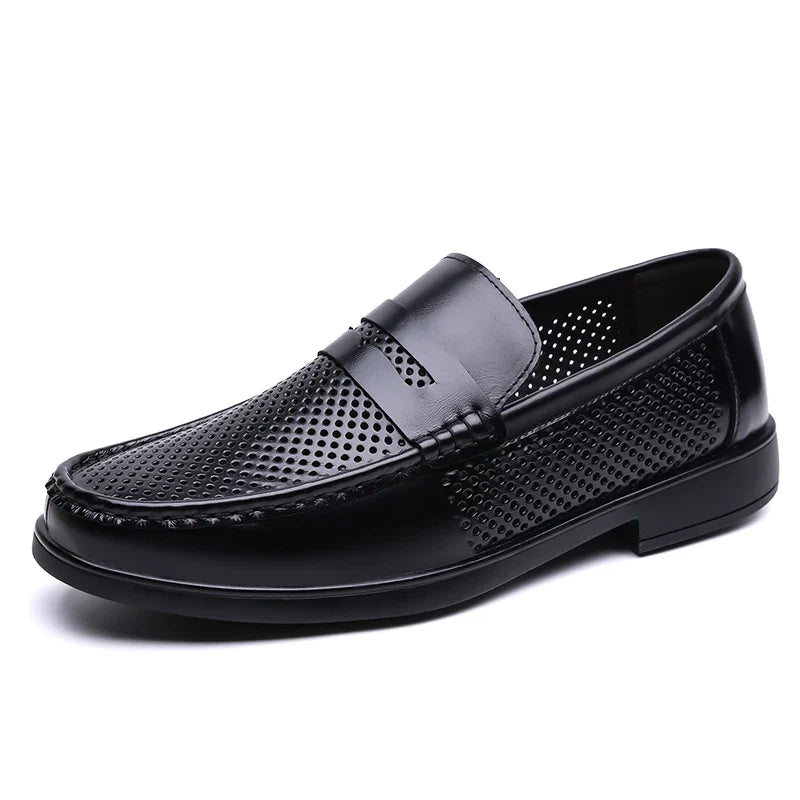 2026 Summer Mens Leather Loafers Slip on Casual Shoes Breathable Moccasins Comfortable Walking Office Flats Male Walking Shoes