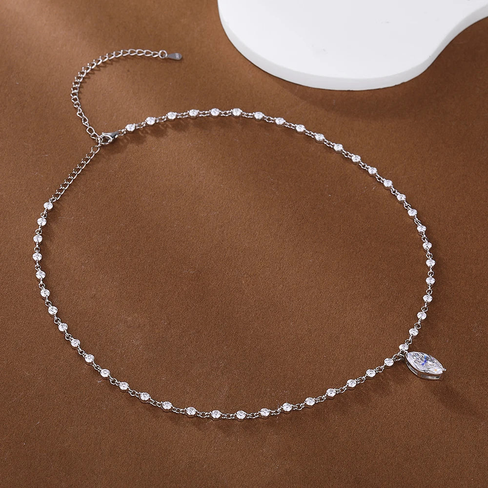 3MM Round Bubble Moissanite Diamond Tennis Neclace With 3carat Marquise Cut Pendant Neck Chain For Women 925 Silver Fine Jewelry