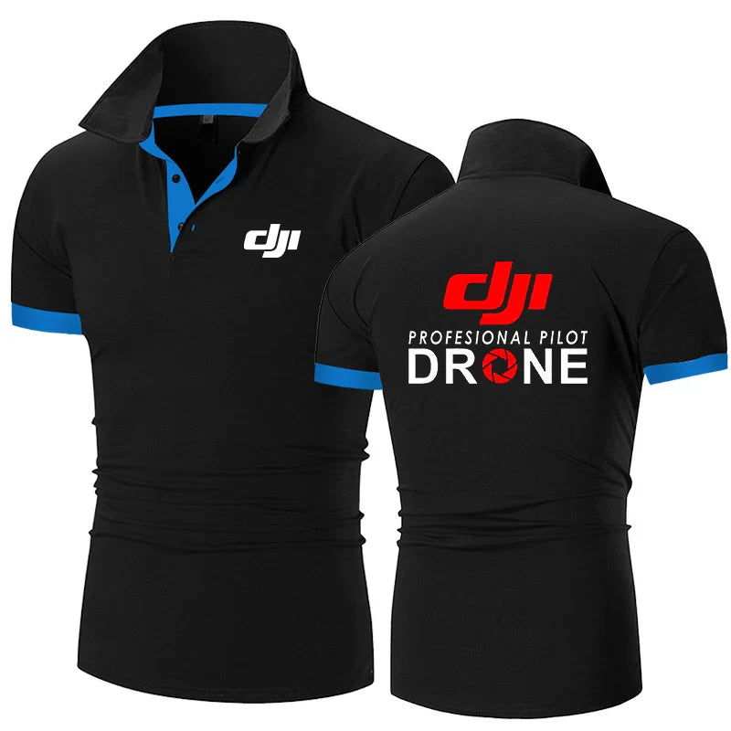 تي شيرت بولو عصري بطباعة صيفية جديدة لعام 2024 للرجال من Dji Professional Pilot Drone بأكمام قصيرة مريح على طراز Harajuku كاجوال رياضي
