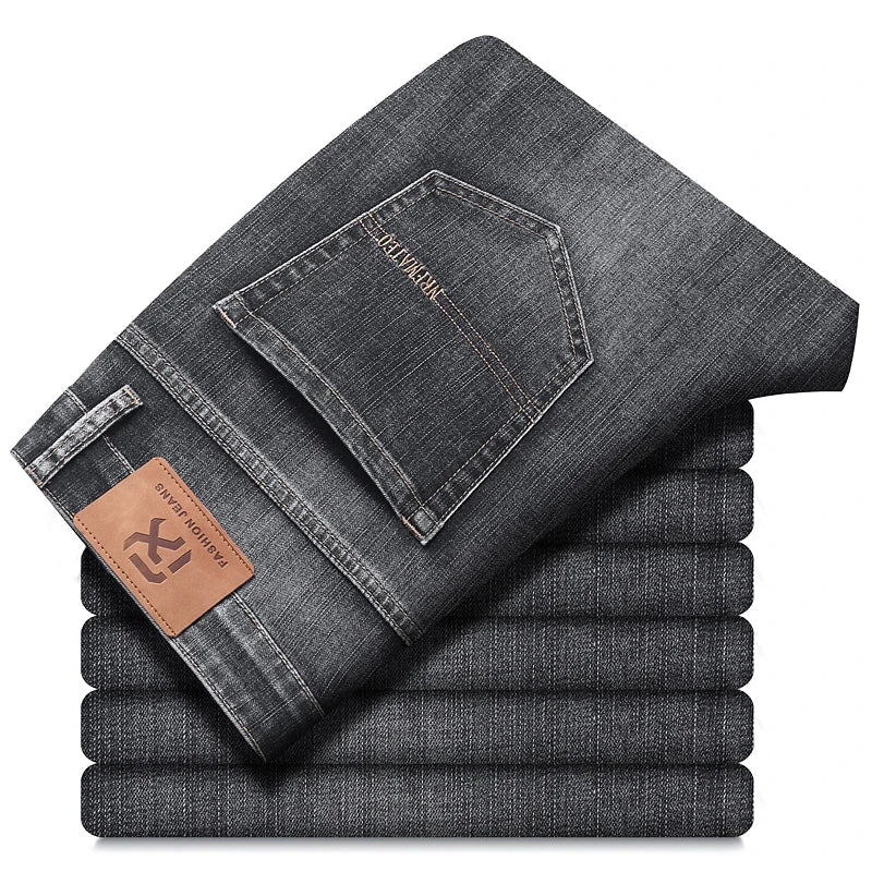 New Autumn and Winter  Plus Size 40 42 44 Men Straight Loose Jeans Business Fashion Denim Stretch Pants Male Brand Trousers