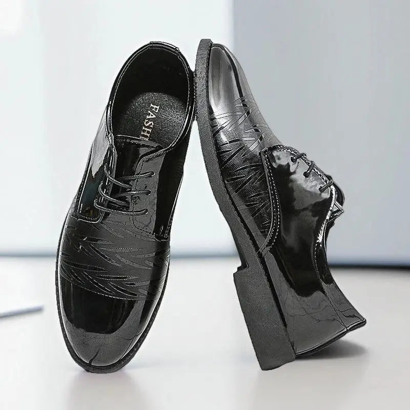 Black Round Toe Bright Upper Men's Formal Shoes Business Casual Party Elegant and Classic Low Price Suit New Social Shoe Male