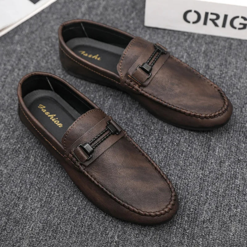 Men’s Casual Leather Shoes – Comfortable Daily Walking Loafers (Black, Brown)
