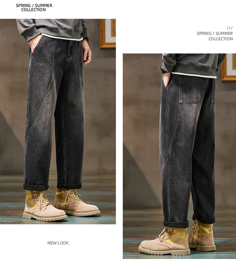 Trendy Loose Straight Casual Jeans Long Pants American Style Spring Autumn Loose Straight Cone Shape Jeans for Casual Wear