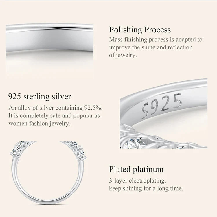 Moissanite Ring Lace Band 925 Sterling Silver Half Eternity Stackable Ring D Color for Women Engagement Retro Gift