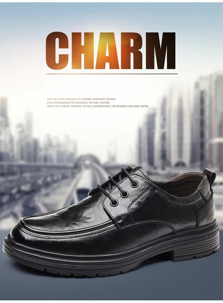 2026 Spring Autumn New Dress Shoes for Men Lace Designer Fashion Leather Shoes Male Black Business Casual Platform Shoe Man