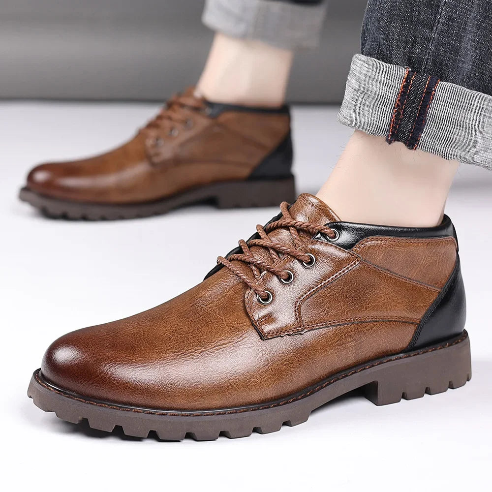 High Quality Men Boots Leather Autumn Winter Low-top Shoes Business Casual British Ankle Boots Trendy Elegant Men's Work Boots