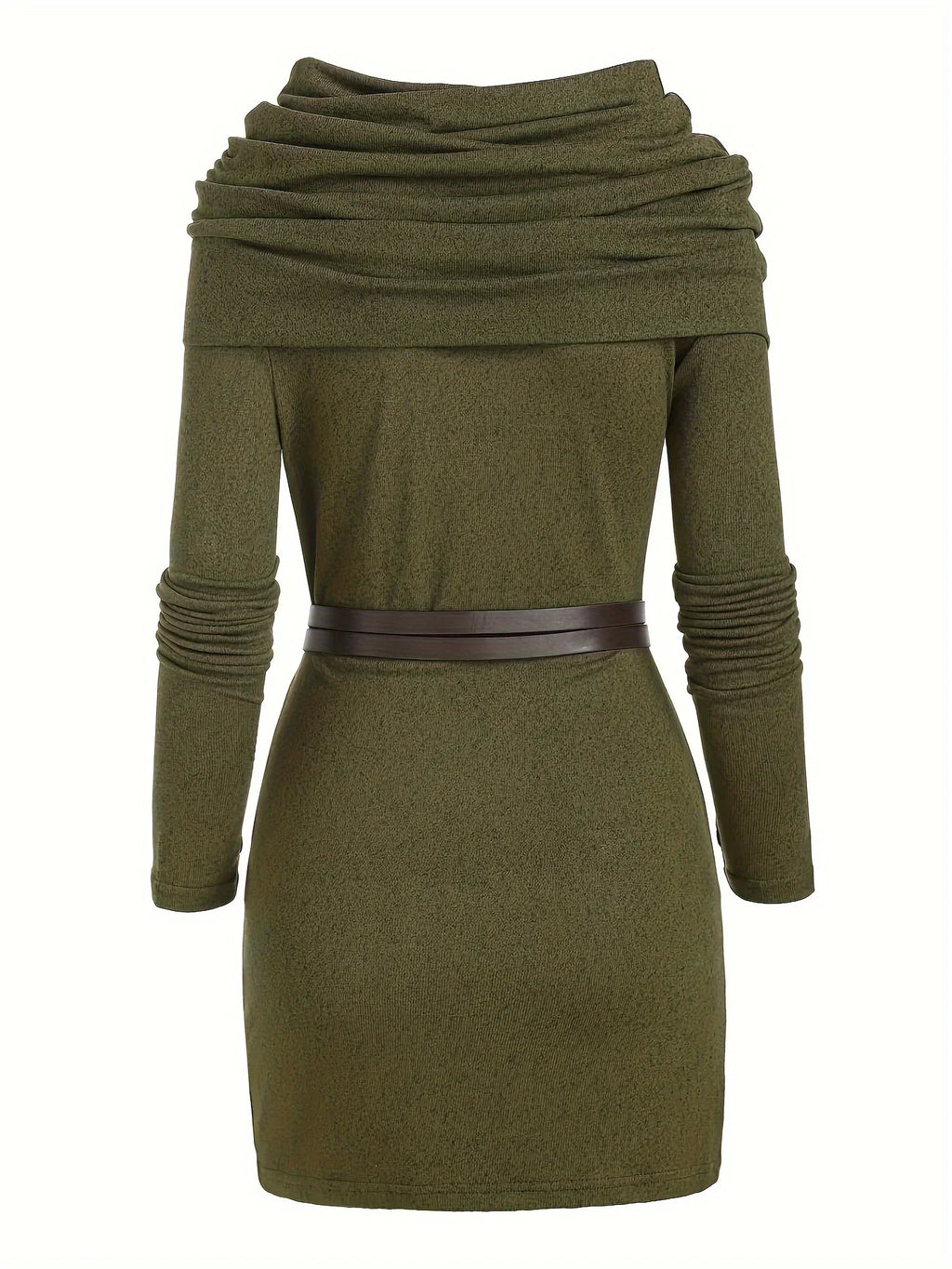 European and American Fashion Women's Temperament Commuter Pile Collar Solid Color Knitted Dress