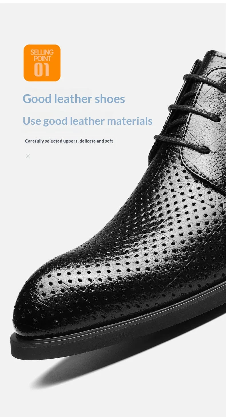 Men Spring Summer Hollow Out Breathable Elevator Shoes 6cm Hidden Height Increasing Business Formal Dress Office Wedding Shoes