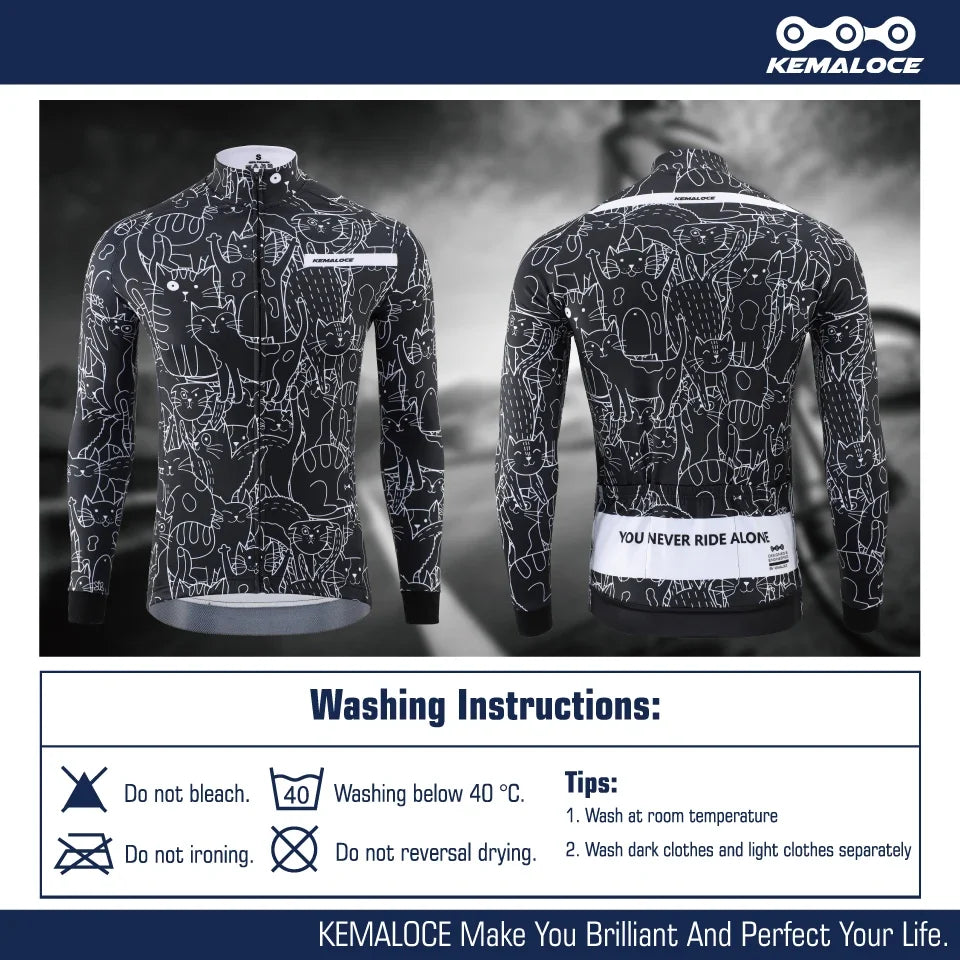 Winter Cycling Jackets Men Fleece Long Sleeves High End Bike Jackets Black&White Thermal Fabric MTB Bicycle Clothing