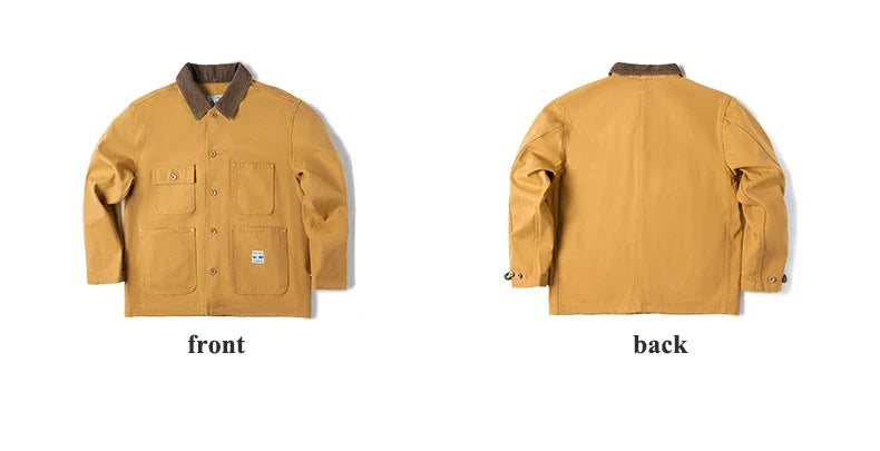 Vintage Heavyweight Michigan Chore Jackets Multi-Pocket Canvas Hunting Coat for Men's Spring Loose Lapel Collar Outwear