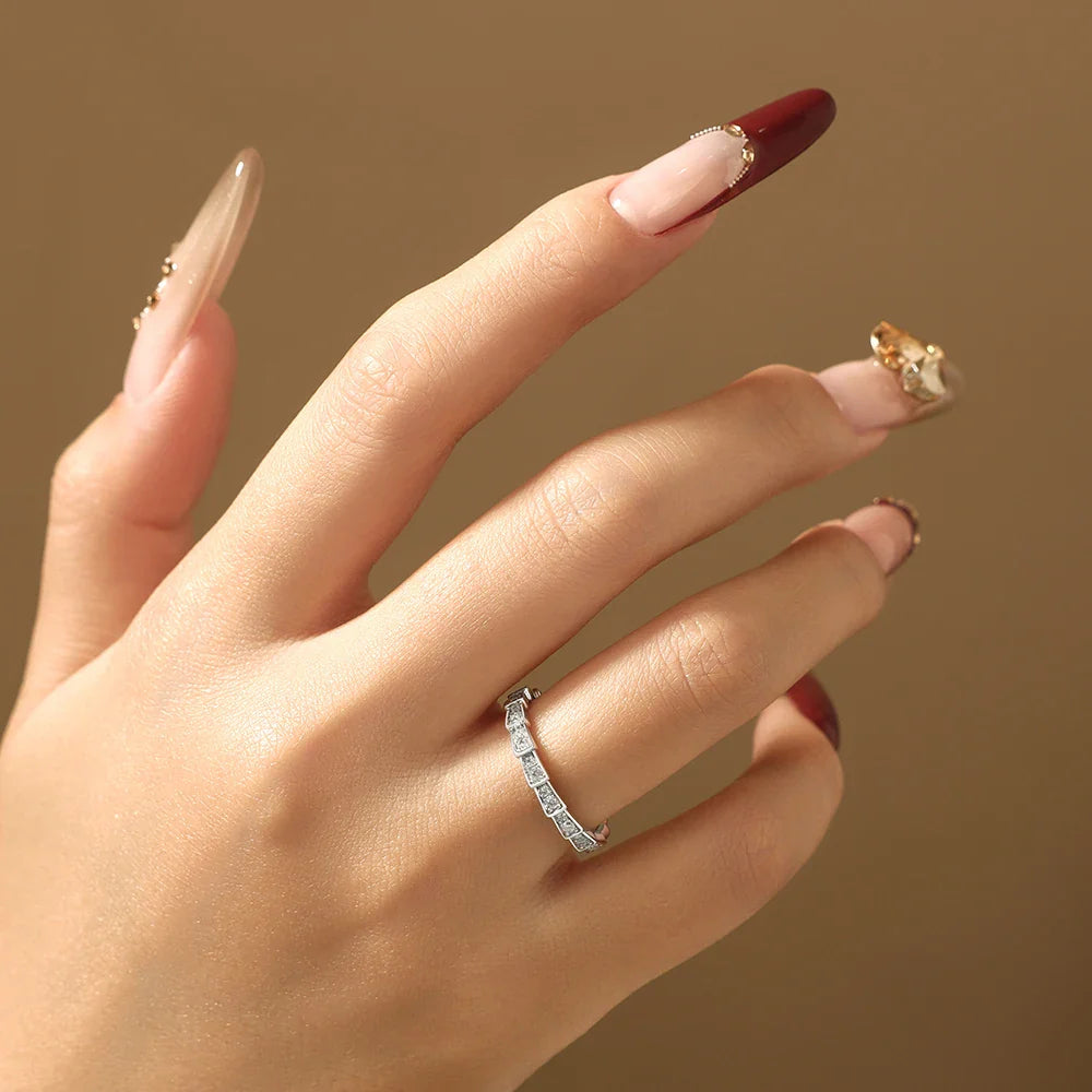 S925 Silver Snake Ring Pave Moissanite Wedding Eternity Band Stackable Luxury Fine Jewelry forWomen Pass Diamond Tester