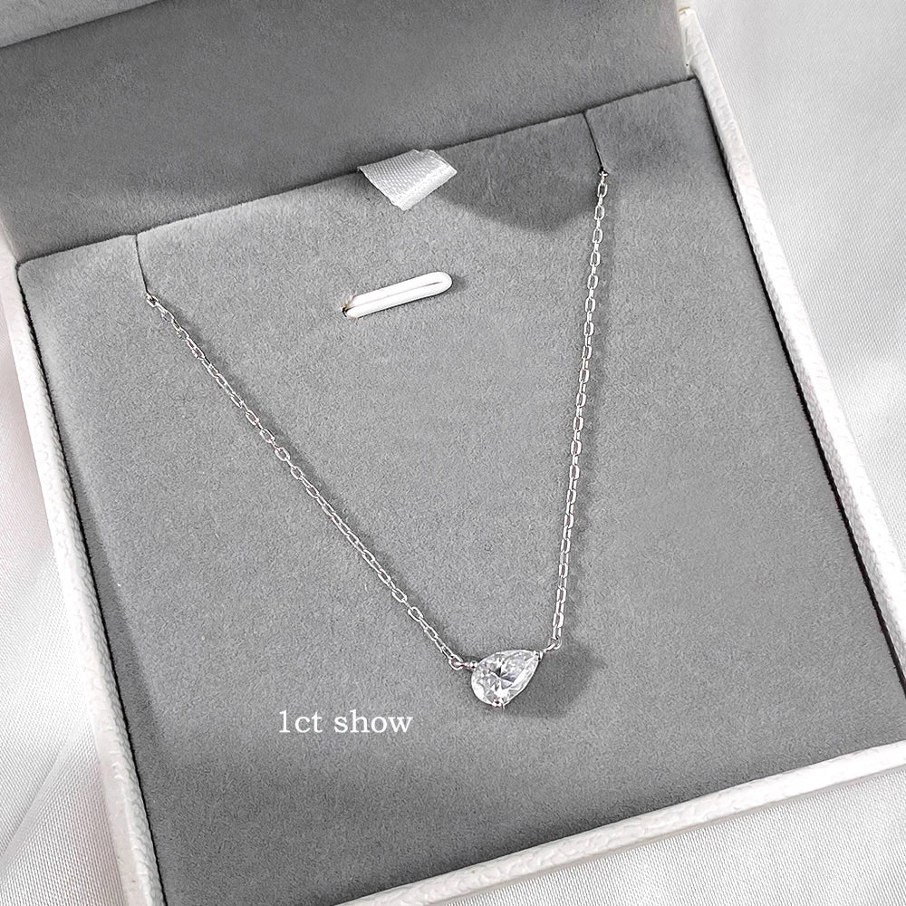 18k Plated 1CT 2CT 3CT Pear Cut Moissanite Necklace for Women Classic Lab Diamond Pendant GRA  Sterling Silver 925 Chain