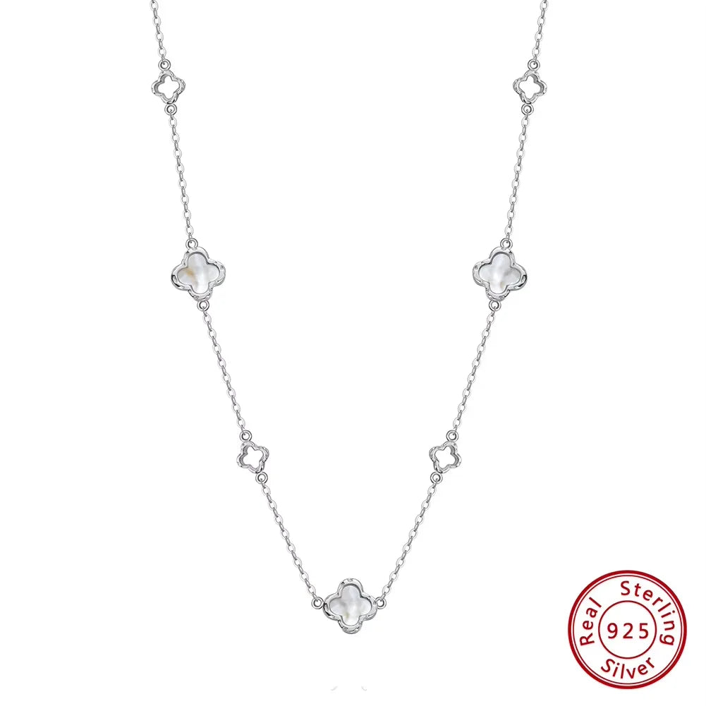 Hollow Clover Luxury Chain Necklace Banquet Party Gift 925 Silver Four Flowers Clover Neck Jewelry Accessories GMN61