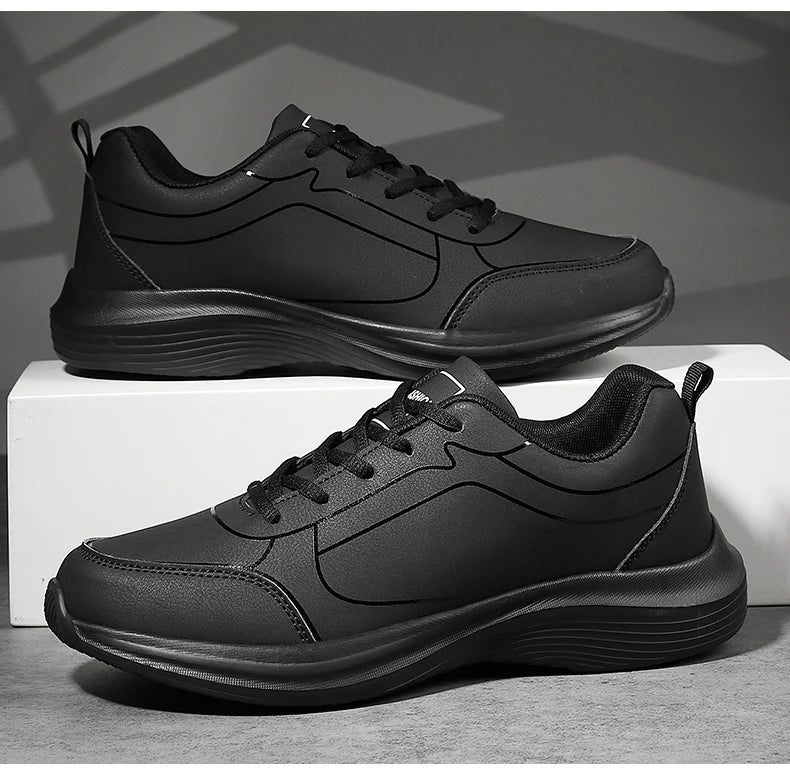 2025 New Lightweight Men Casual Leather Sneakers Non-slip Breathable Male Outdoor Running Shoes Lace Up Soft Sport Shoes