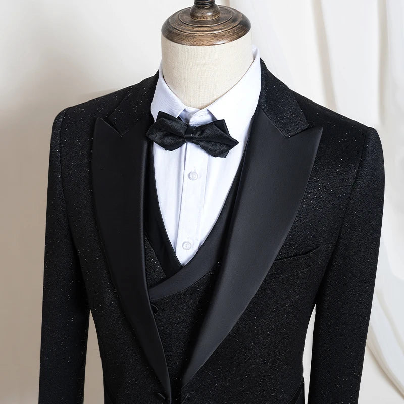 Luxury man suits high quality 3 pieces littering rhinestone embellishment Wedding Dress Shining flash diamond Tuxedo Dinner Suit