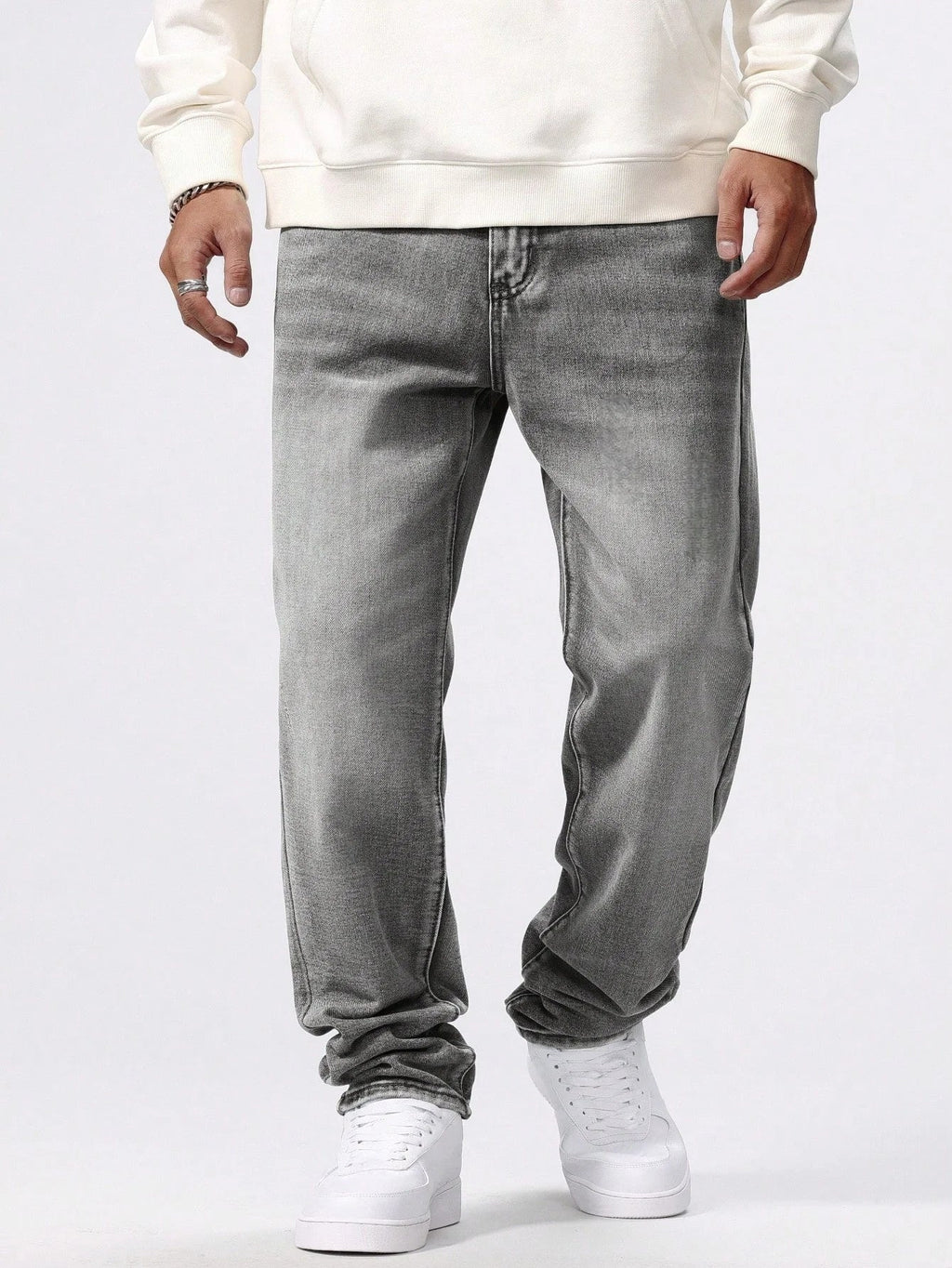 Men's Straight-leg Skinny Grey Jeans American street style is a minimalist design that is suitable for everyday wear