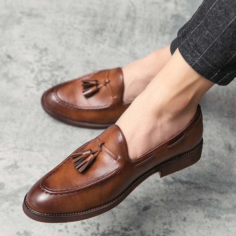 Men Small Fringe Loafers PU Low Heel Business Casual Formal Men Shoes
