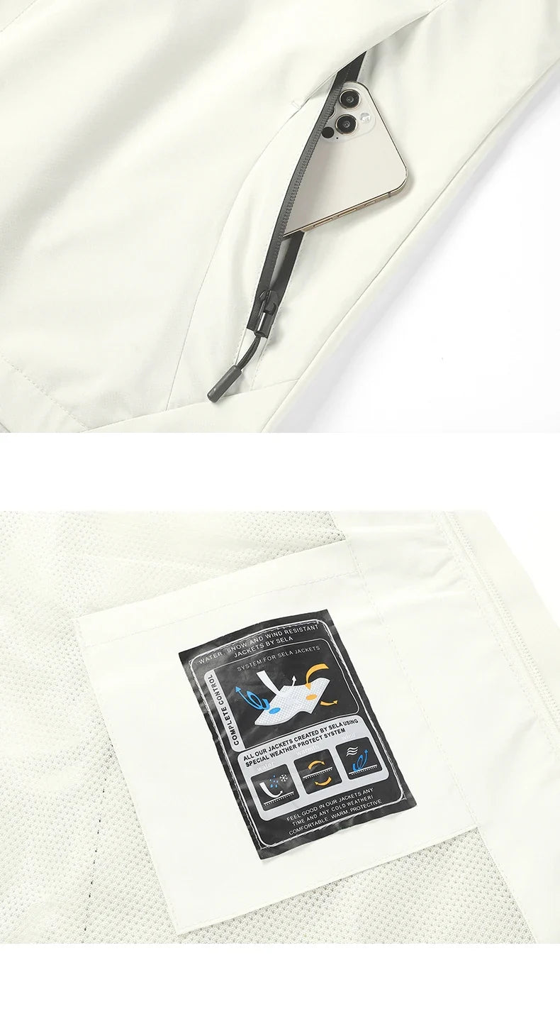 Waterproof Jacket Men Outdoor Windbreaker Jacket Removable Hooded Full Zip Coats Men Lightweight Softshell Outerwear Spring Fall