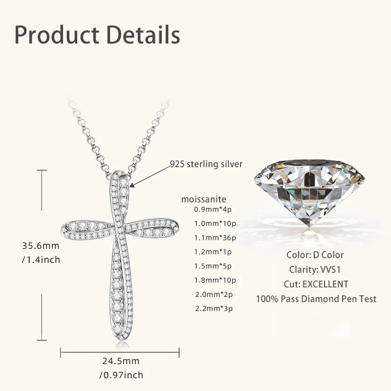 Certified Moissanite Cross Pendant Necklace Original S925 Sliver O-Chain Plated 14k Gold Necklaces for Women Fine Jewelry