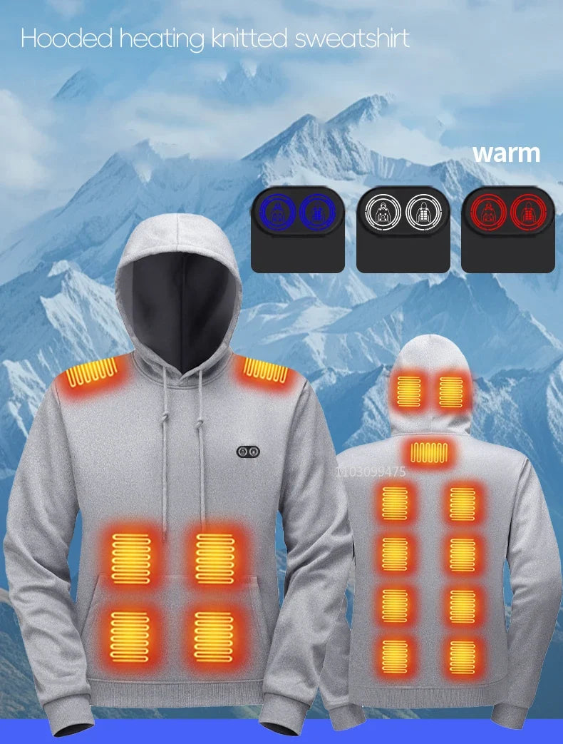 Self Heated Jacket Men Women Sweatshirts Hoodies 17 Areas USB Heated Clothing Winter Thermal Skiing Camping Hiking Sweatshirts