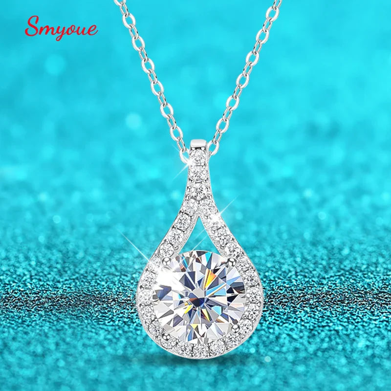 1-5ct Real Moissanite Necklace for Women Sparkling S925 Sterling Silver Jewelry Water Drop Pendant Girls Birthday Gift