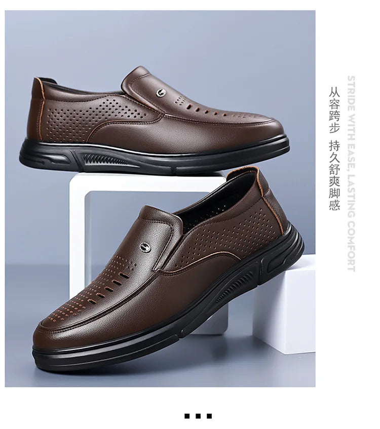 Spring Summer Hallow Leather Shoes for Men Solid Color Breathable Business Casual Shoes Male New Designer Fashion Sandals Man