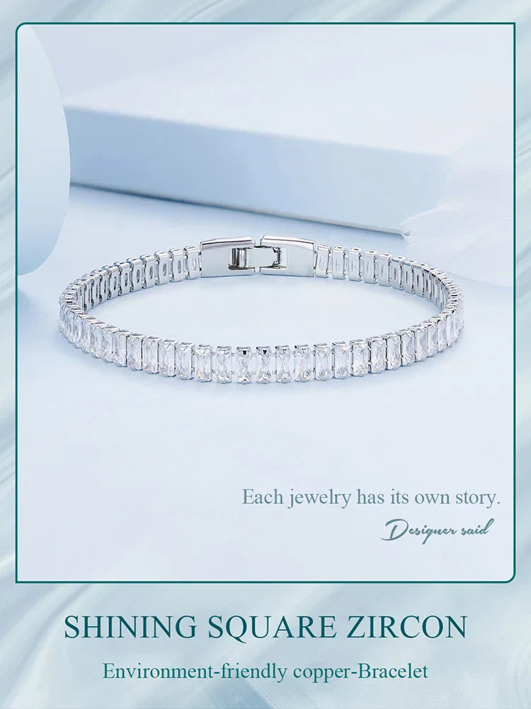 Authentic Shining Square Zircon Bracelet Plated Platinum for Women Gift Exquisite Fashion Jewelry YIB055