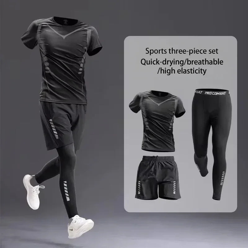 New Men's Sportswear 1-5Pcs Suit  All-Season Running Cycling Fitness Quick Drying Clothing Jogging Training Men's Track Suit Set