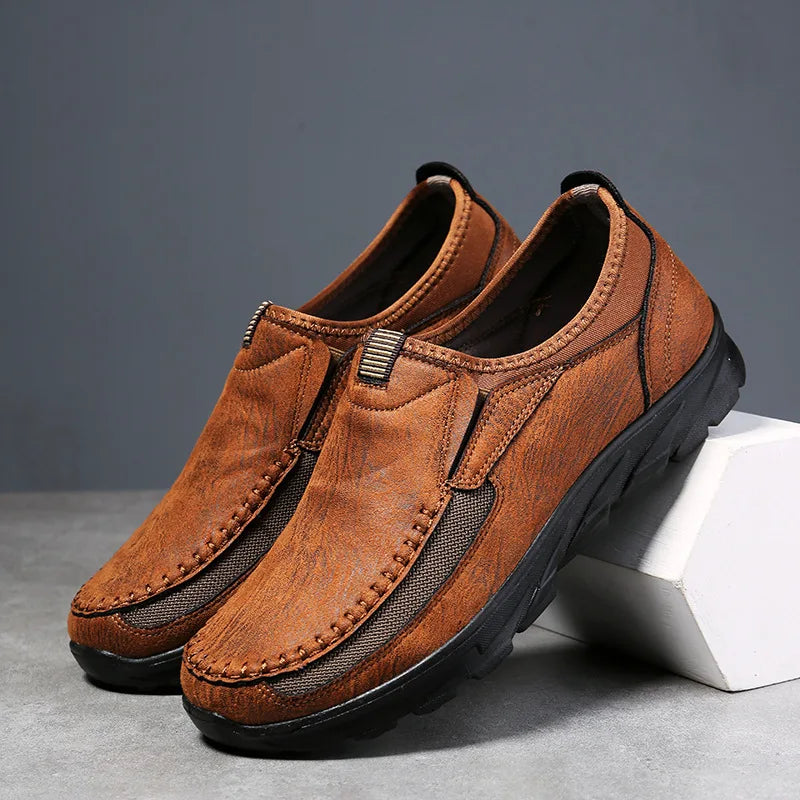 Men’s Breathable Casual Loafers – Lightweight Slip-On Walking Shoes (Black, Brown, White)