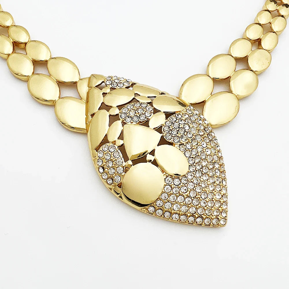 Quality Women Jewelry Sets Luxury Design Dubai Trending Gold Color Necklace Earrings Ring Bracelet Wedding Party Gift