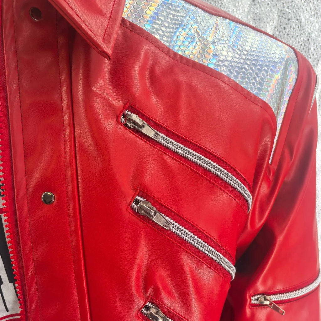Punk Red Zipper Michael Casual Costumes America Fashion Style Jacket Outwear Imitation