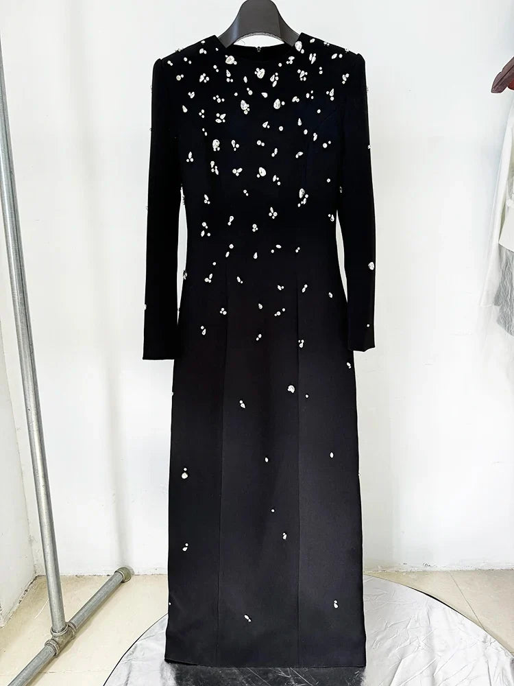 Newest 2026 Designer Fashion Women's Rhinestone Diamonds Beaded Long Maxi Dress