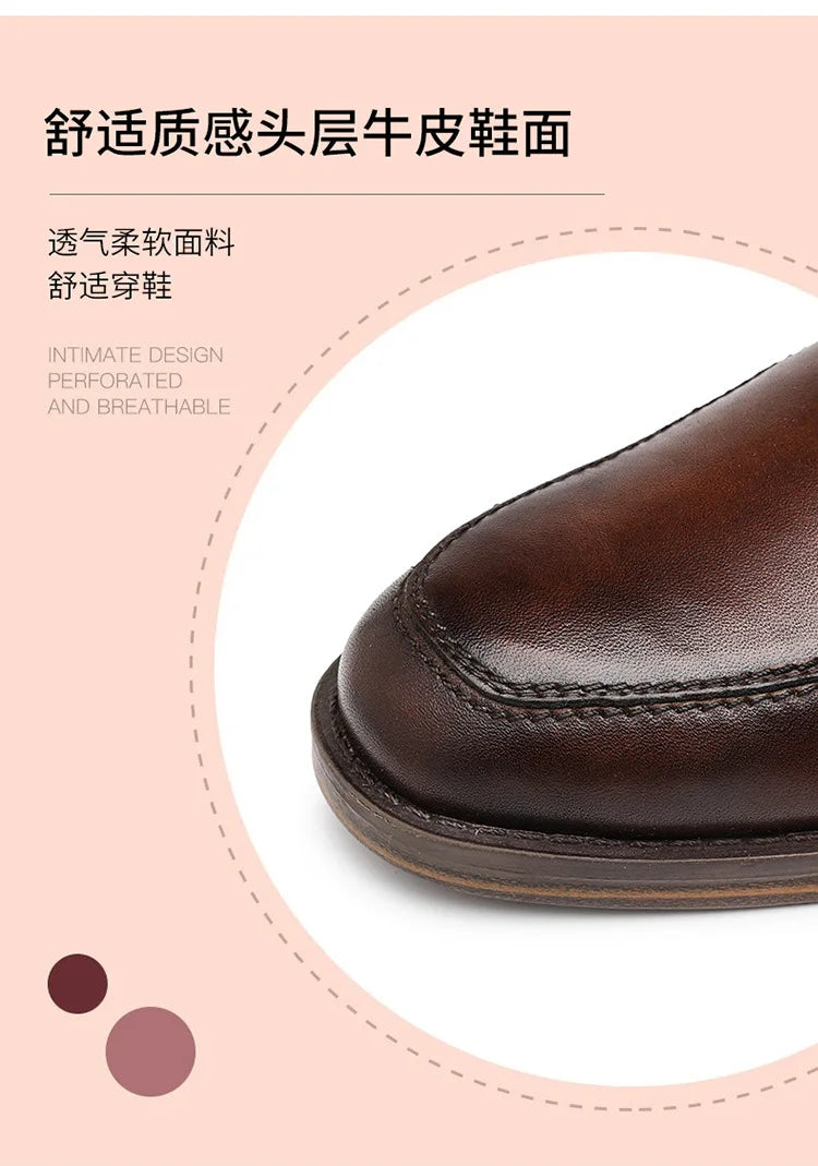 Hot Genuine Leather Shoes Men Wedding Office Dress Shoes Brown Patina Handmade Lace-Up Shoes Business Oxford Footwear
