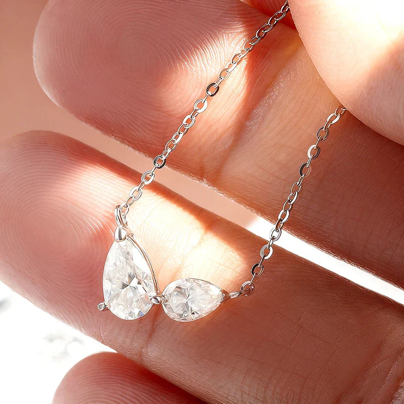 Pear Cut All Moissanite Necklace for Women 2 Gems Lab Diamond Female Pendant 100% 925 Sterling Silver Jewelry Wholesale