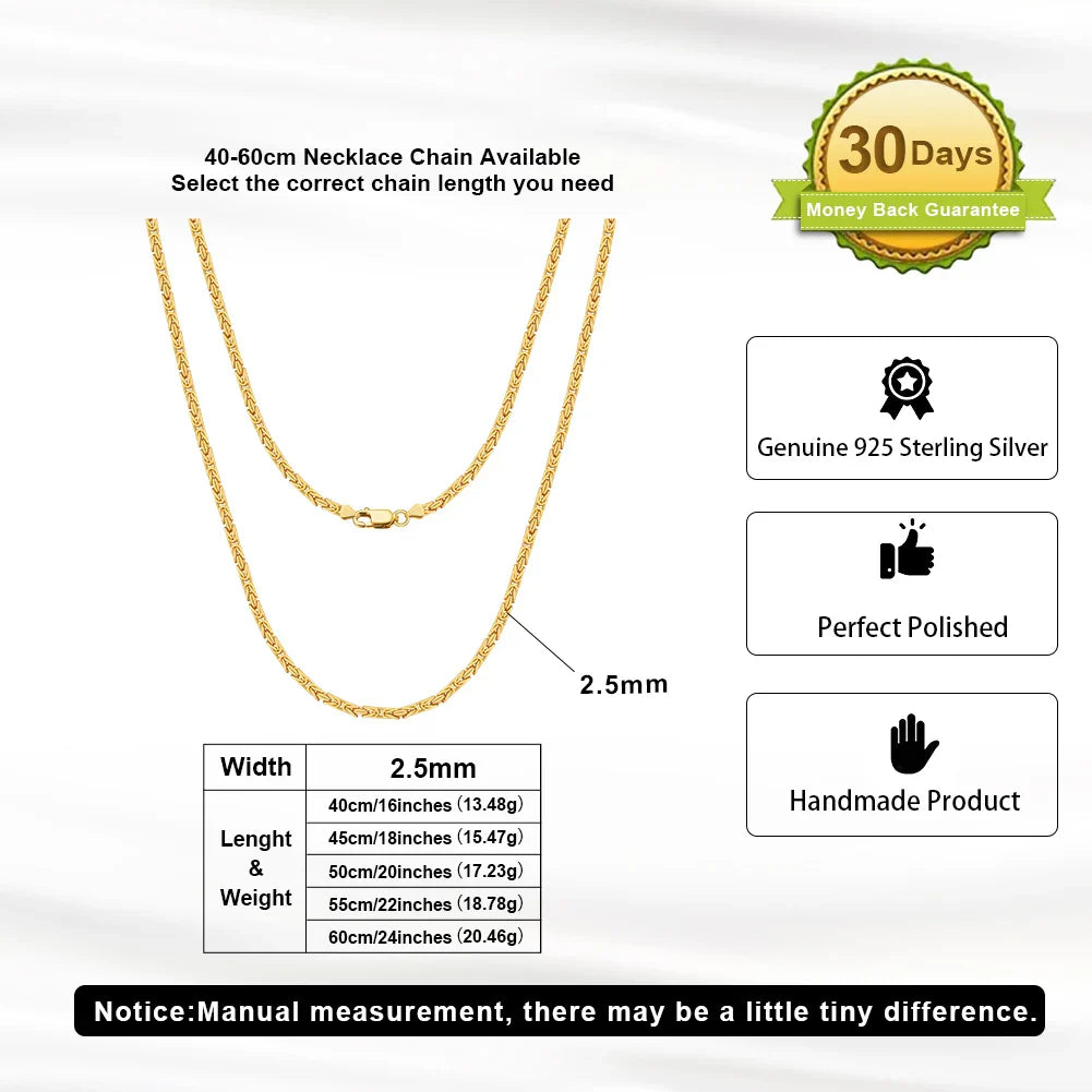 100% 925 Sterling Silver 2.5mm Flat Byzantine Link Chain Necklace for Women Italian Dainty Silver Jewelry SC79