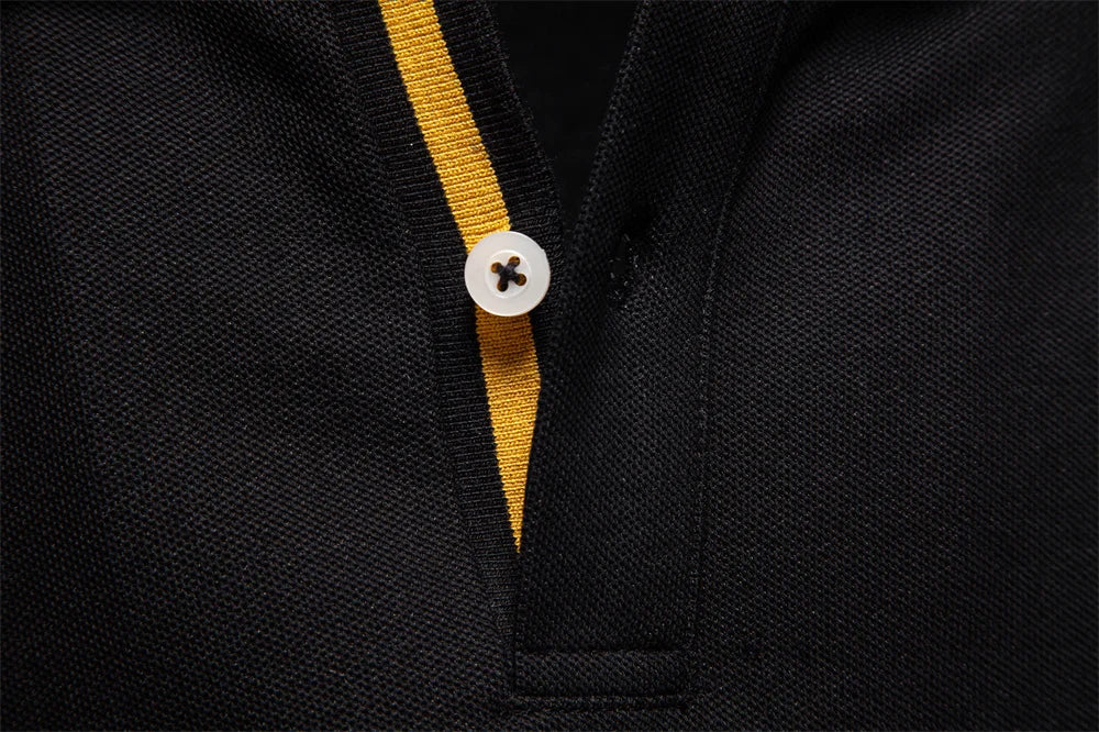 2025 Business Casual Polo Shirt Men Solid Color Long Sleeve Cotton Rich Blend Breathable Polos Male