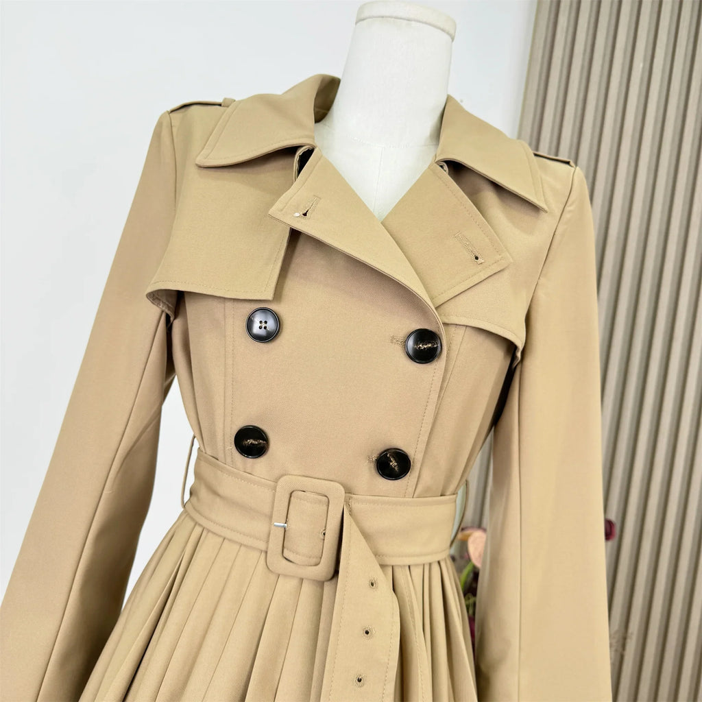 New Autumn Winter Women's Windbreaker Dress Mini Skirt Long Sleeve Empire Waistline Outerwear Female Long Coat N967