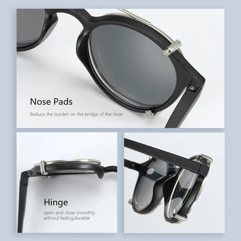 Steampunk Style Glasses (Anti Blue Light Blocking Eyewear) + Clip Lenses（Polarized Sunglasses Clips）for Women Men