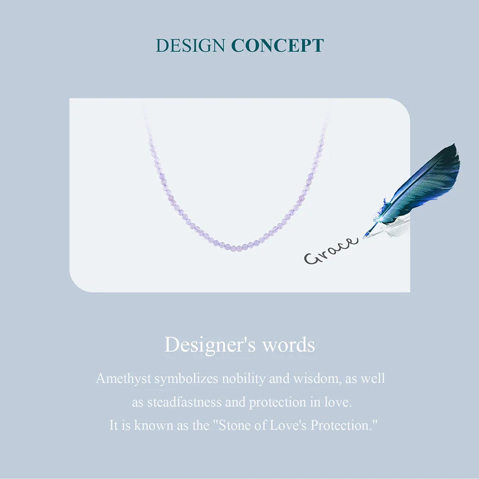 Amethyst Necklace for Women 3mm Handmade Amethyst Beaded Necklace Natural Crystal Choker Necklace Jewelry Gifts BSN431