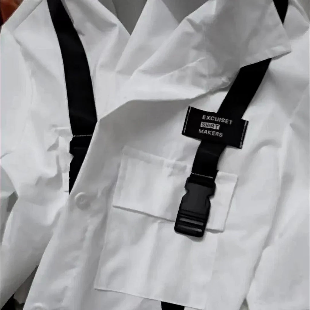 Cargo Pants with Chain 2 Piece Sets White Black Harajuku Shirt
